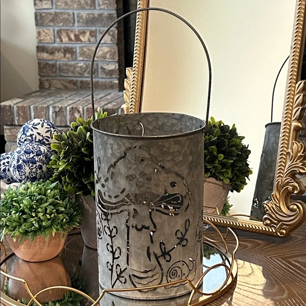 NEW! Enchanted Botanical Garden Mushroom & Butterfly Rustic Metal Lantern